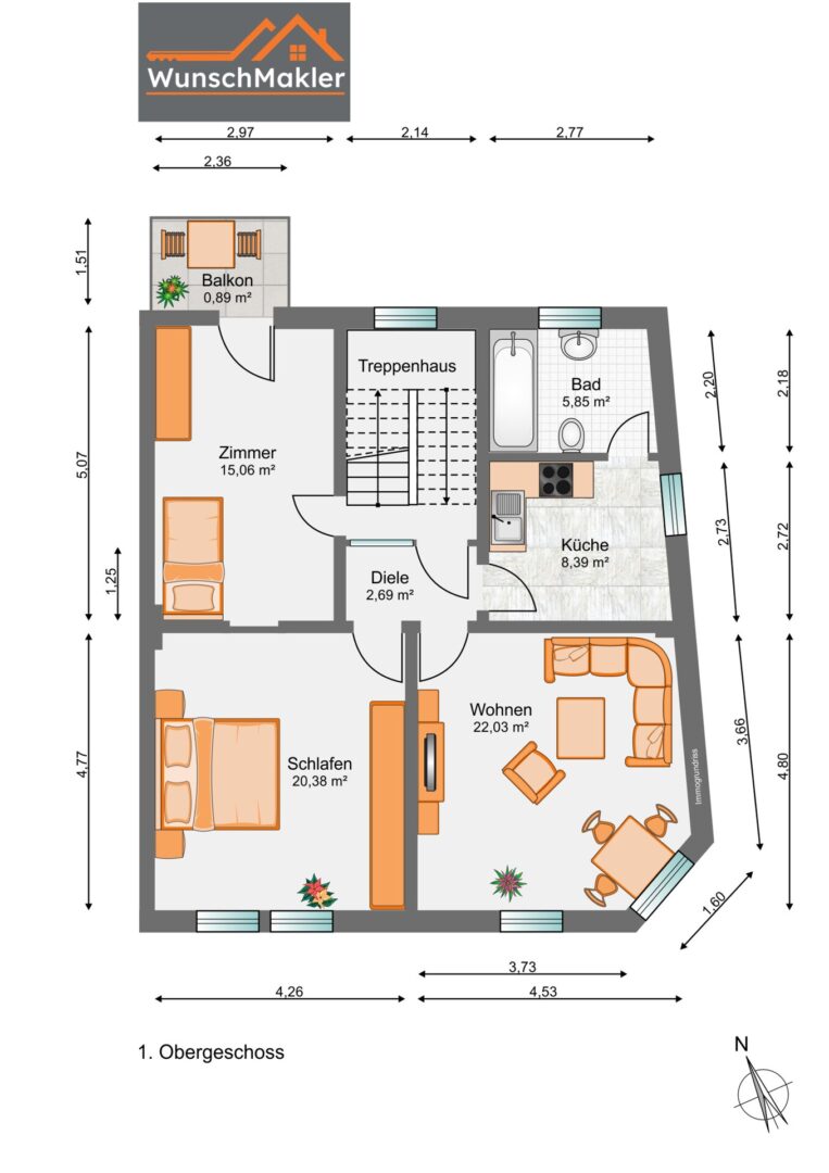 Grundriss Wohnung 1. Obergeschoss