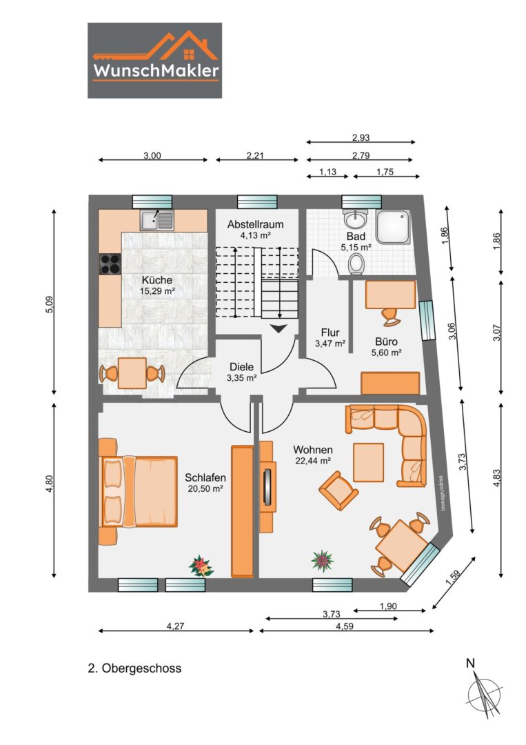 Grundriss Wohnung 2. Obergschoss