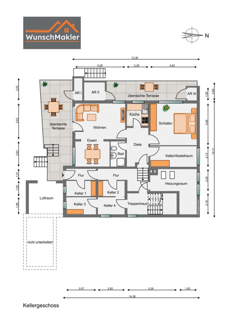 Grundriss Wohnung Souterrain und Keller